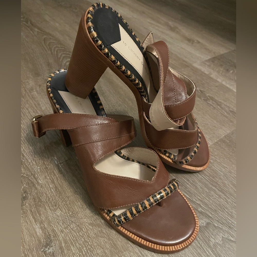 10 Crosby Derek Lam Chic Brown Leather Heeled Sandals